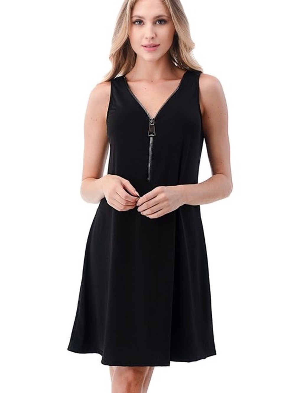 Ariella Black Zip-Front Sleeveless shift Women’s dress